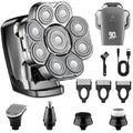 9D Bald Head Shaver for Bald Men, 5-in-1 Electric Razor for Men, Cordless Rechargeable & Waterproof Head Shaver for Wet/Dry Shave with Nose Hair Trimmer, Massager, LED Display