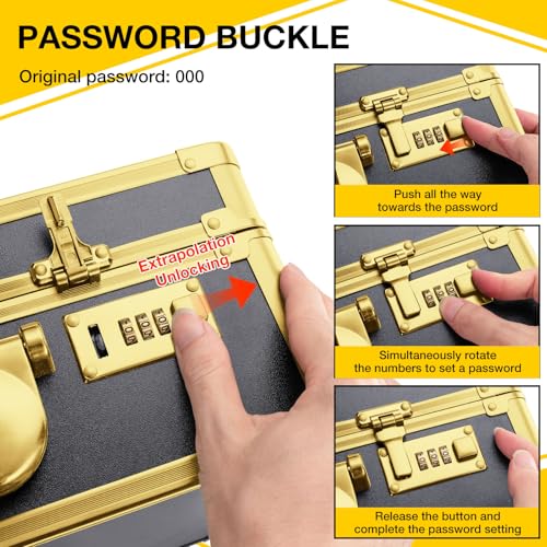 Noverlife Gold Password Lock Barber Carrying Case, 16x11x6in Large Salon Hair Cutting Tools Storage Box, Portable Hairdresser Travel Suitcase Grooming Scissor Organizer for Hairstylist Pet Groomer