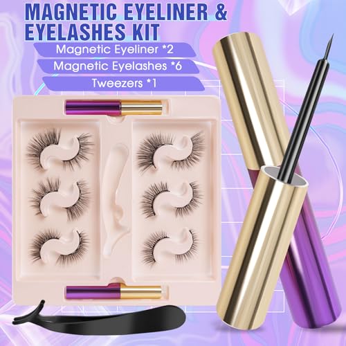 Magnetic Eyelashes Kit - 6 Sets Reusable Natural Look, No Glue Needed, with Applicator, Easy to Wear/Remove, Suitable for Daily/Party/Work (Fashionable Natural Style)