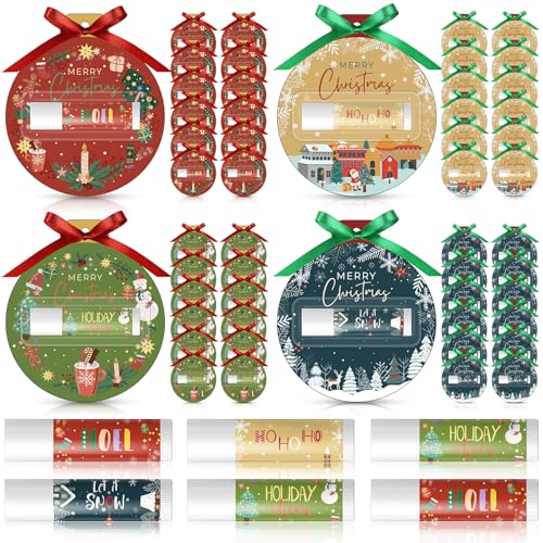 Lounsweer 48 Set Christmas Lip Balm Bulk Gifts Adult Christmas Party Favors Xmas Ball Style Lip Balm for Party Staff Coworker