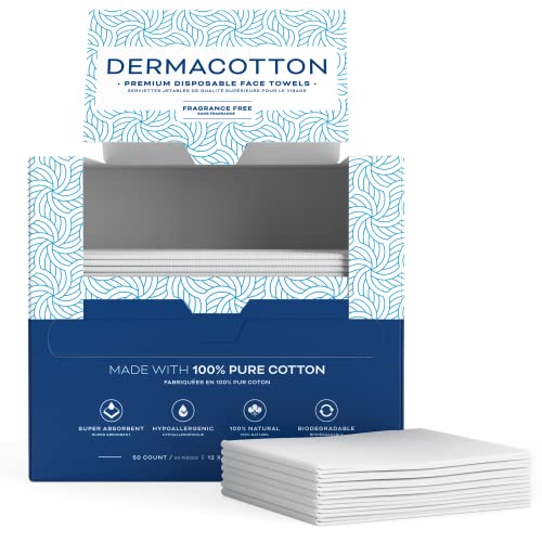 X-Large 100% Pure Cotton Face Towels ? 50 Count Extra Large Disposable Wash Cloths for Face Washing, Makeup Removal & Acne Care | Ultra Soft, Hypoallergenic & Fragrance-Free
