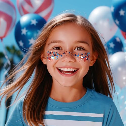 Patriotic Red White and Blue Body Glitter Stick,4th of July Accessories,Sparkling Face Hair Glitter for Fourth of July Outfit Women Kids,American Pride USA Flag Makeup for Independence Day