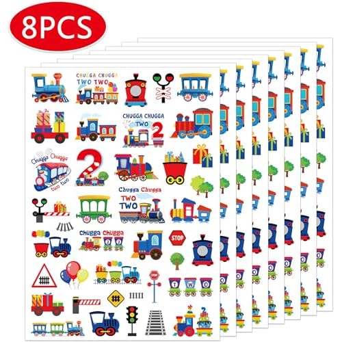 Chugga Train Temporary Tattoos for Kids - 300+ Pcs Chugga Chugga Two Two Party Decorations Train 2nd Birthday Party Favors Supplies for Boys Girls Choo Choo I'm 2 Tattoo Stickers Prizes