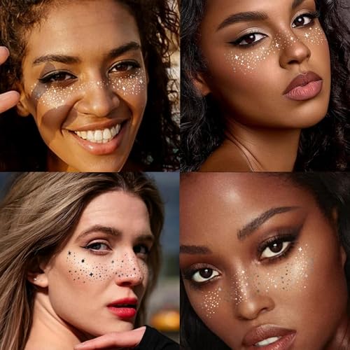 Glitter Freckles Face Tattoo Star Freckles Temporary Tattoos Sparkle Freckles Silver Freckle Tattoo 10 Sheets for Women Girl for Chirstmas Party Festivals (Silver)