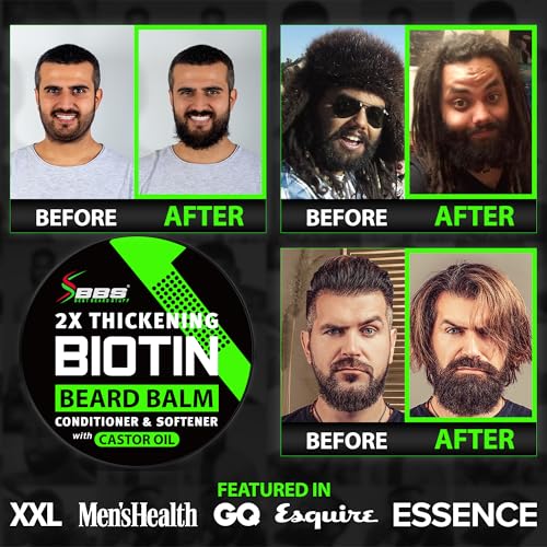 Biotin Beard Balm for Men - 2X Thickening for Beard and Mustache - Organic Mustache Wax with Castor Oil & Meadowfoam ? Hydrating Facial Hair Growth Balm & Leave-In Conditioner (Pack of 2)