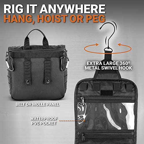 Chef Sac Tactical Toiletry Bag Dopp Kit, Hanging Travel Organizer with 12 Compartments, MOLLE Webbing, Detachable Paracord Handle, Heavy Duty Zippers, Mens Shower Bag for Travel