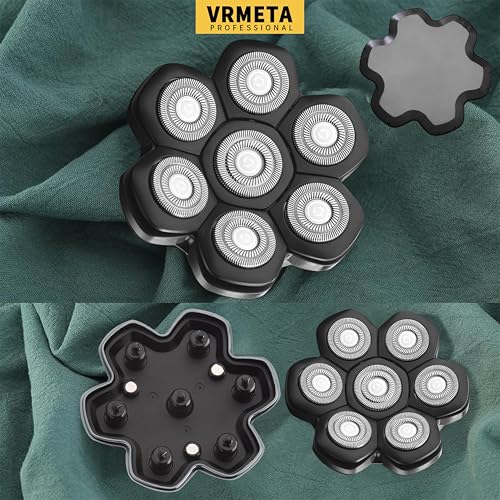Universal Magnetic Detachable 7D Replacement Heads For Electric Head Razor Stainless Steel Shaver Blades for Bald Men's Smooth Shave (7D Black)