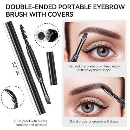 Eyebrow Pomade Pencil Liner Kit for Eyebrows Makeup with Waterproof Eyebrow Pencil, Eyeliner,Dual-ended Eyebrow Brush and Waterproof Smudge-proof Eyebrow Pomade 7g-Soft Brown
