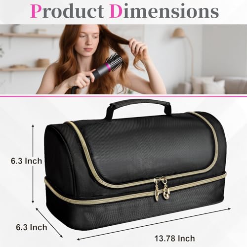 Travel Carrying Case Compatible with Dyson Airwrap Flexstyle/Shark Flex Fushion and Attachments, Portable Storage Bag for Hair Styling Tools with Metal Hanging Hook, Black (Bag Only)