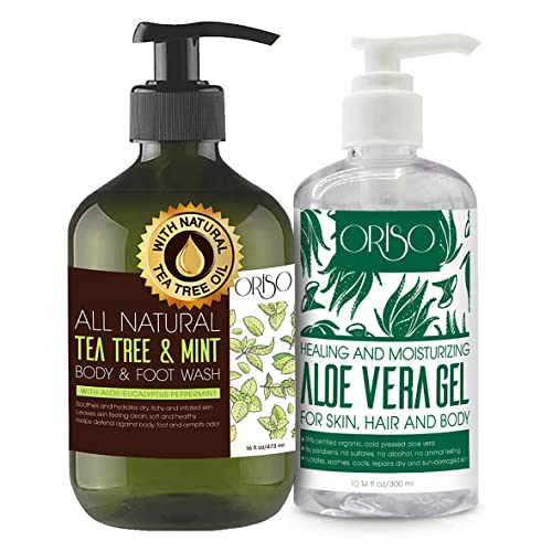 Aloe Vera Gel with Organic Aloe Vera Cold Pressed and Tea Tree Oil Body Wash with Mint