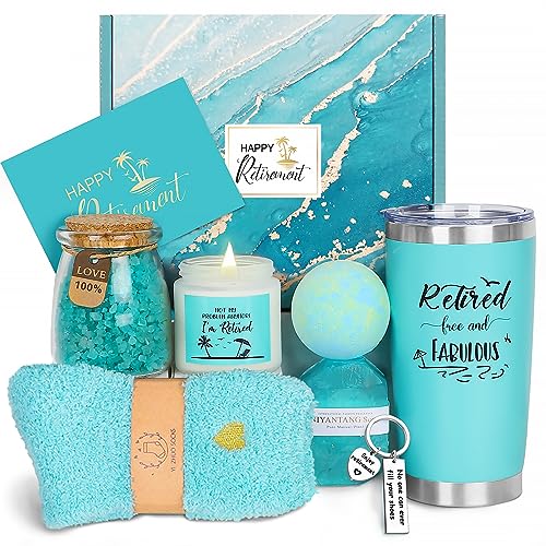 Retirement Gifts for Woman 2026, Happy Cool Retirement Gifts for Women Coworker, Teacher, Boss, Nurse, Friends, Mom, Retirees, Retired Free and Fabulous Funny Spa Gift Basket, 8 pcs