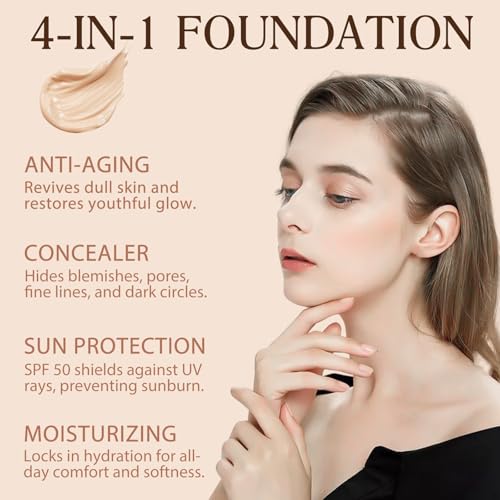 2 PCS Foundation 4 in 1 - Medium Spectrum with SPF 50+, Hydrating Color Changing Foundation£¬ Longwearing & Waterproof, Light Spectrum for Gym, Sport, Dancing(30ml)
