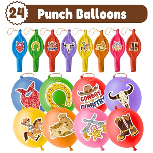 72 PCS Cowboy Party Favors for Kids ? 48 Pre-Cut Temporary Tattoos & 24 Cowboy Punch Balloons Themed Birthday Party Decorations Supplies Favors Gifts, Goodie Bag Fillers, Classroom Rewards