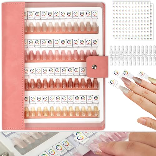 144 Magnetic Nail Color Book,Leather Magnetic Color Display Book with 144PCS Magnetic Tips & 1-240 Number Labels,Perfect for Nail Polish Nails Art Design(Pink)