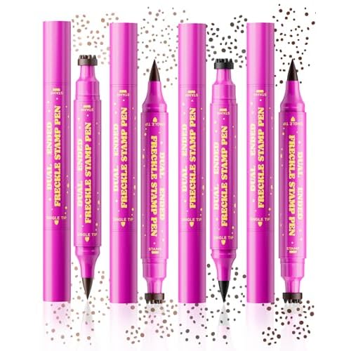 4 Color Faux Freckle Stamp Pen Kit, Upgrade Dual Ended 2-in-1 Waterproof Fake Freckle Pen with Multi-Prong Freckles Stamp Head for Women to Easily Create Natural Long-Lasting Sunkissed Makeup