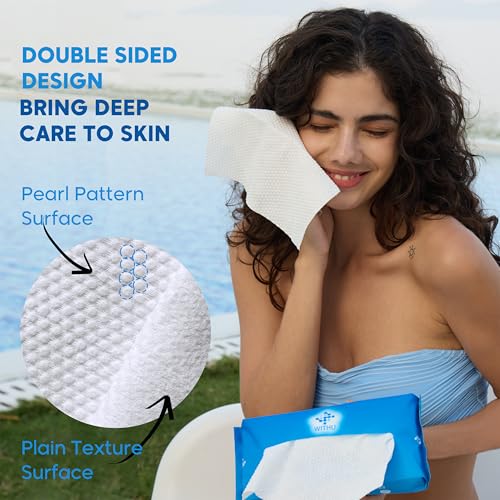 WITHU Disposable Face Towels, Ultra Soft, Biodegradable Makeup Remover Wipes, Hypoallergenic & Lint-Free Towelettes for Facial Cleansing, Multi-Use Dry Washcloths for All Skin Types/Daily 60 Ct