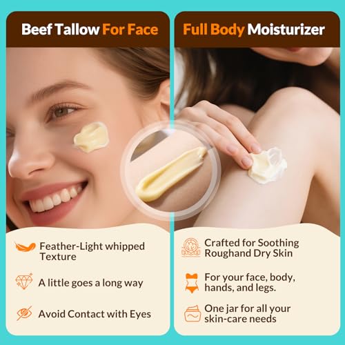 Beef Tallow for Skin - 100% Grass Fed - Whipped Tallow and Honey Balm£¬Moisturizer Cream for Face & Body -Natural Organic Formula for Dry & Sensitive Skin (Citrus Breeze) (4 oz)