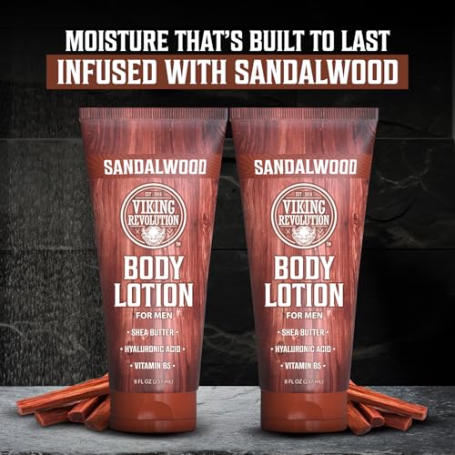 Viking Revolution Sandalwood Body Lotion for Men ? Mens Lotion for Dry Skin with Shea Butter, Hyaluronic Acid and Vitamin B5 ? Nourishing Mens Body Lotion for Hydrated and Smooth Skin (8oz, 2 Pack)