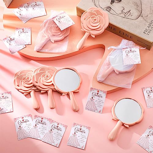 Sintuff 50 Sets Quincea?era Party Favors for Guests, 50 Pack Rose Compact Mirrors Bulk with Thank You Cards & Organza Bags, Souvenirs for Girls