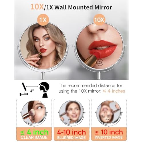 Gospire 9 Inch Extra Large Wall Mounted Mirror with 1X/10X Magnification, 360¡Æ Swivel & Extendable, Chrome Polished Finish for Bathroom Vanity, Shaving & Makeup (Men & Women)