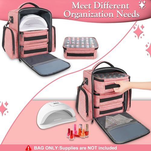 YOREPEK Nail Polish Organizer Holds 72 Bottles (15ml-0.5 fl.oz) Large Nail Polish Carrying Case with 3 Removable Pouches and 4 Zippered Pockets for Manicure Tools, Supplies, Nail Lamp, Gift for Women