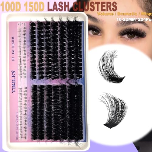 Fluffy Lash Clusters Cat Eye Faux Mink Eyelash Clusters with Bottom Lash Clusters 100D 200D Individual Lashes D Curl Mega Volume Eyelash Extension Clusters 10-22mm