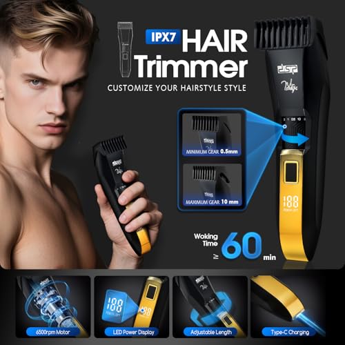 DSP 4-in-1 Men's Grooming Kit, Manscape Adjustable Beard Trimmer, Body Trimmer, Nose Hair Trimmer & Foil Shaver, IPX7 Waterproof, LED Display, Cordless for Face & Body, for Home, Gift for Men