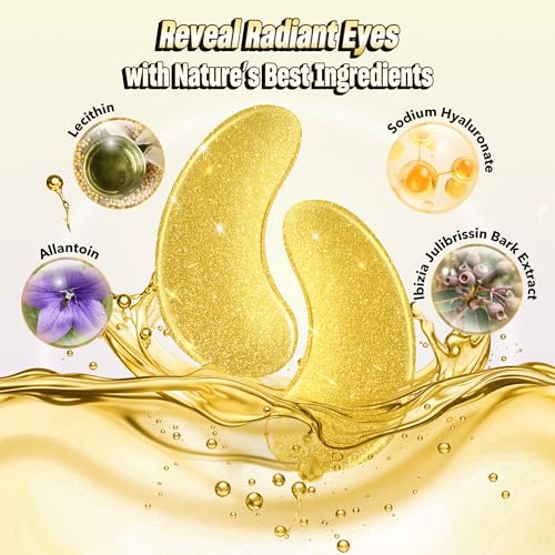 102 Pcs 24K Gold Under Eye Patches for Puffy Eyes, Dark Circles, Bags & Wrinkles with Sodium Hyaluronate - Eye Care Pads for Daily Skincare