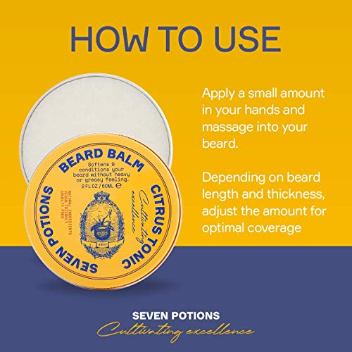 SEVEN POTIONS Beard Wax for Men ? Medium Hold Styling Wax to Shape And Nourish Your Beard ? All-Natural, Vegan, Cruelty Free ? Citrus Tonic (1 FL OZ)