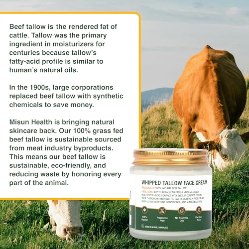 Grass Fed Beef Tallow Moisturizer for Skin - Hydrating All Natural Skincare Face & Body - Unscented & Fragrance-Free