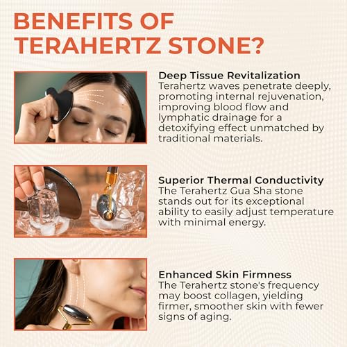 TeraRX¢ç Terahertz Gua Sha & Facial Roller Set ? 100% Authentic Terahertz Stone Face Roller to Reduce Puffiness, Improve Wrinkle Lines & Relieve Facial Tension ? Perfect for Eye Massage and Relaxation