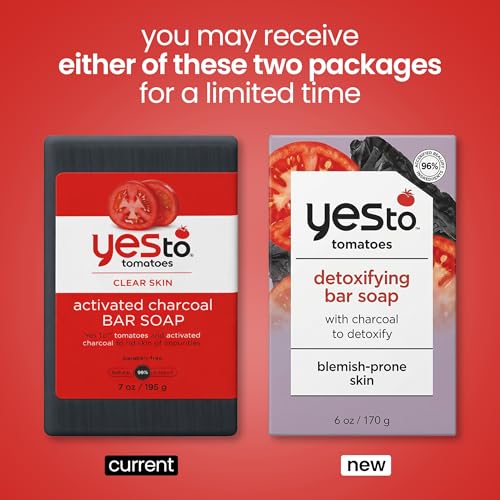 Yes To Tomatoes Charcoal Bar Soap with Tomato Extracts & Sunflower Seed Oil - Detoxifying Face & Body Soap for Men, Women, and Teens, 6 oz - Paraben-Free