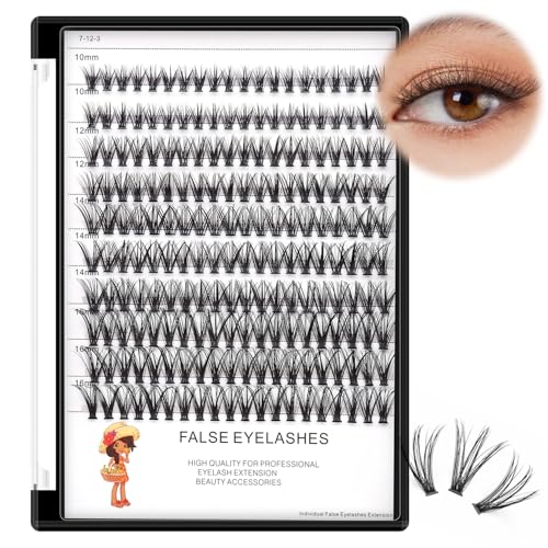 Bodermincer Large Tray 20D Cluster 0.07C,10 Lines,8-10-12-14mm Mixed,9-11-13-15mm Mixed, 10-12-14-16mm Mixed,Natural Long Individual Flare Lashes Cluster False Eyelashes (10-12-14-16mm Mixed)