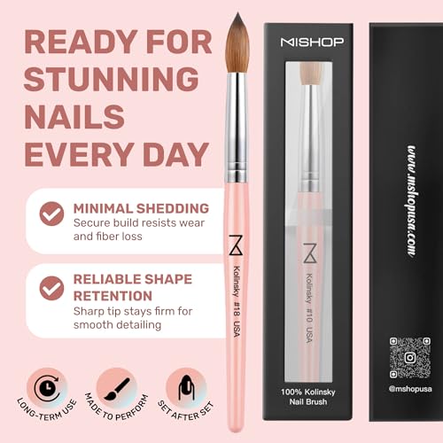 M ? Majesti Pink 100% Kolinsky Acrylic Nail Brush | Professional Acrylic Sculpting & Application Brush | Handcrafted Premium Nail Art Tool for Nail Technicians (#12)
