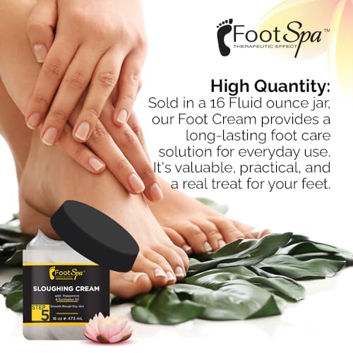 FOOT SPA - Foot Cream, Sloughing Lotion, Peppermint and Eucalyptus Oil, 16 Oz - for Dry Cracked Feet, Scrub Gently, Exfoliating, Smooths and Eliminates Buildup of Dead Skin