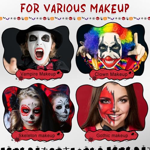 Halloween Joker Clown Makeup Kit, White Black Red Face Body Paint with Red Clown Nose, Professional Halloween SFX Cosplay Makeup Kit for Adults