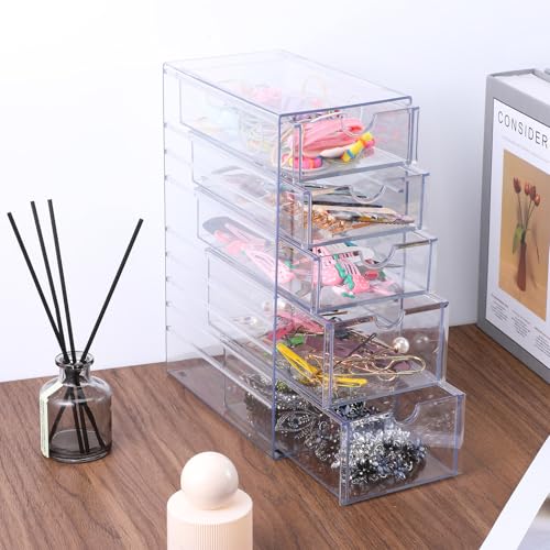 5-Drawers Plastic Storage Organizer, Clear Hair Accessories Organizer with Large Capacity, Plastic Clear Hair Accessories Storage with 5 Drawers for Bathroom, Dresser, Cosmetic