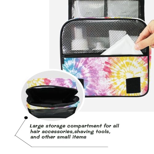 Hanging Toiletry Bag for Women Rainbow Tie Dye Makeup Bag Travel Essentials Toiletries Organizer Bag Colorful Tie Dye Cosmetic Bag Foldable