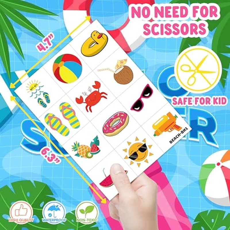 96PCS Beach Pool Temporary Tattoos ? Summer Vacation Theme Birthday Party Decorations, Fun Water Play Stickers for Kids Boys Girls, Party Favors, School Gifts & Rewards