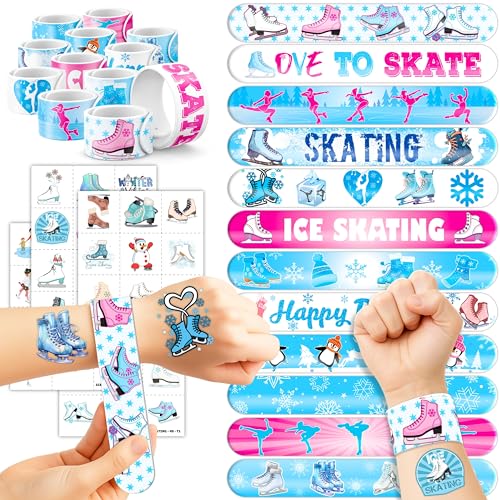 72PCS Ice Skating Party Set - 48PCS Temporary Tattoos & 24PCS Slap Bracelets - Fun Winter Sports-Themed Birthday Supplies, Baby Shower Gifts, Classroom Rewards & Party Decor for Kids (Boys & Girls)