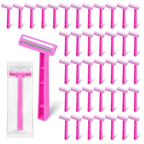 Women's Disposable Razors Individually Wrapped Twin Blade,Disposable Razors Women Bulk with Clear Safety Cap for Men Women Camping Traveling Home Bathing Hotel (pink, pack of 100)