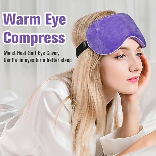Heated Eye Mask Warm Compress for Eyes, Soothing Weighted Eye Mask for Sleeping, Microwave Moist Heating Pad Hot Compress for Eyes Relaxation, Reusable Sleep Mask for Home, Office (Purple)