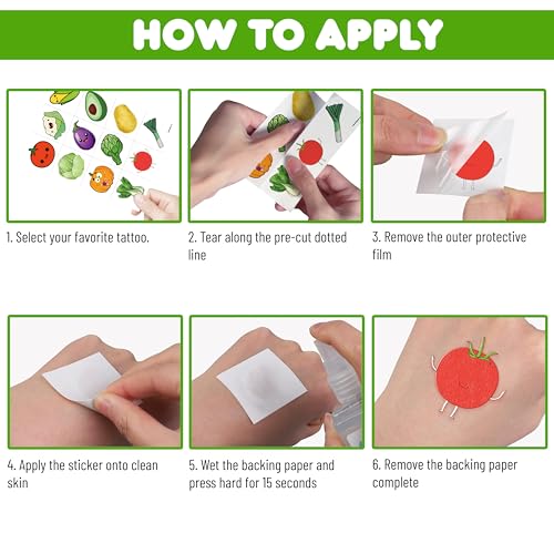 96 PCS Funny Vegetable Pre-cut Temporary Tattoos Sticker Avocado Corn Pumpkin Birthday Party Decorations Supplies Favors Celebration Gifts Boys Girls Baby Shower Cute Tattoo School Reward Themed