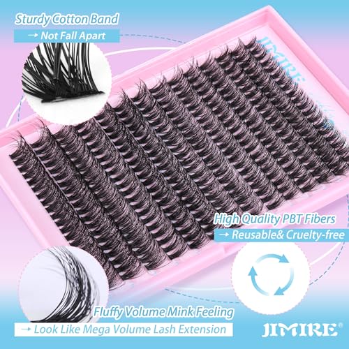 JIMIRE 50D Fluffy Eyelash Extension Kit 280Pcs Volume Lash Clusters Kit Mink Lash Extension Kit with Lash Bond and Seal D Curl Cluster Eyelash Extensions Soft 9-16MM Individual Eyelash Clusters Kit