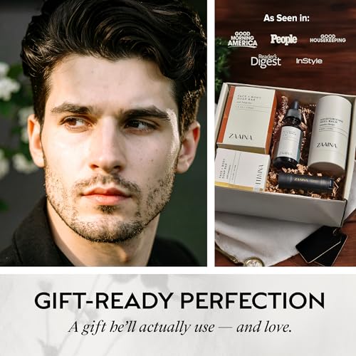 ZAAINA Men¡¯s Self Care Package, Valentine Gifts for Men, Relaxation Spa Gift Set - Luxury Natural Handmade Grooming Kit for Husband Dad Friend, Birthday Gifts for Him (Deluxe Set)