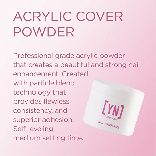 Young Nails Acrylic Cover Powder - Self-Leveling Acrylic Nail Powder, Clear Nude Pink White Acrylic Powder for Nail Extenstion, Professional Grade, Superior Adhesion, Color - Rosebud, 85g