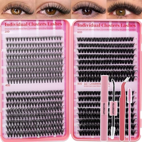 Lash Clusters Kit for Beginners Eyelash Clusters Kit Lashes Clusters Kit Cluster Pesta?as Postizas Naturales with Lash Bond&Seal,Lash Tweezers,Brush RITALASH(640pcs 20D+40D+60D+80D Kit,9-16mm)