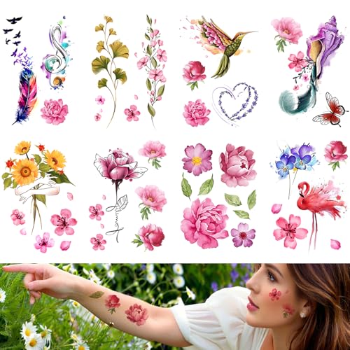 Temporary tattoos for women and girls Arm flower butterfly tattoo sexy elegant roses, small flowers long-lasting a week(colourful)