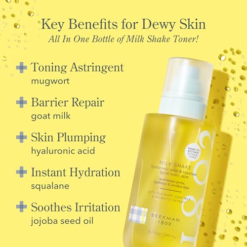 Beekman 1802 Milk Shake Hydrating Face Mist ? Setting Spray & Milky Toner with Hyaluronic Acid & Squalane ? Facial Toner & Face Spray ? Lightweight Hydration, Minimizes Pores, Fragrance Free 8.1 Fl Oz