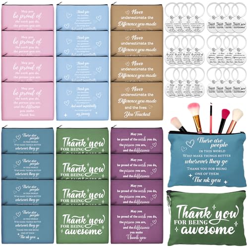 Panelee 48 Pcs Inspirational Gifts Makeup Bags Bulk Cosmetic Bags and Keychains for Women Employee Appreciation Thank You Gift for Employee Coworker Volunteer Friends
